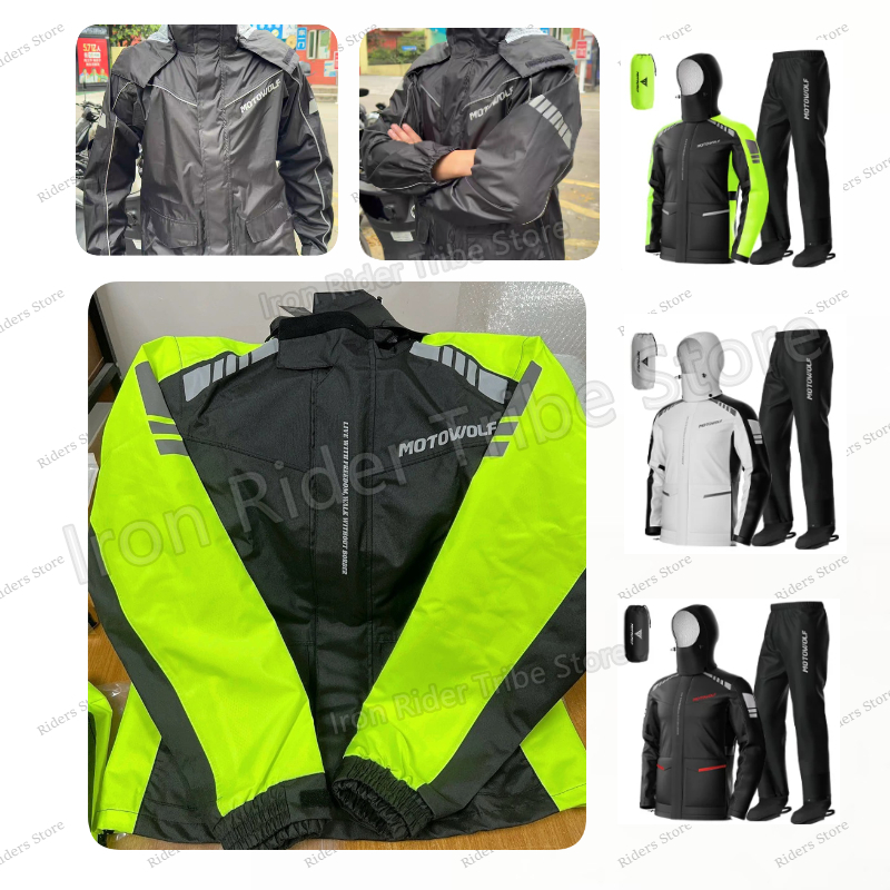 Cycling Commuter Rain Jacket - モトウルフ防水反射材付きバイク用レインジャケット軽量バイカーレインウェア男性用サイクリングハイキング通勤用