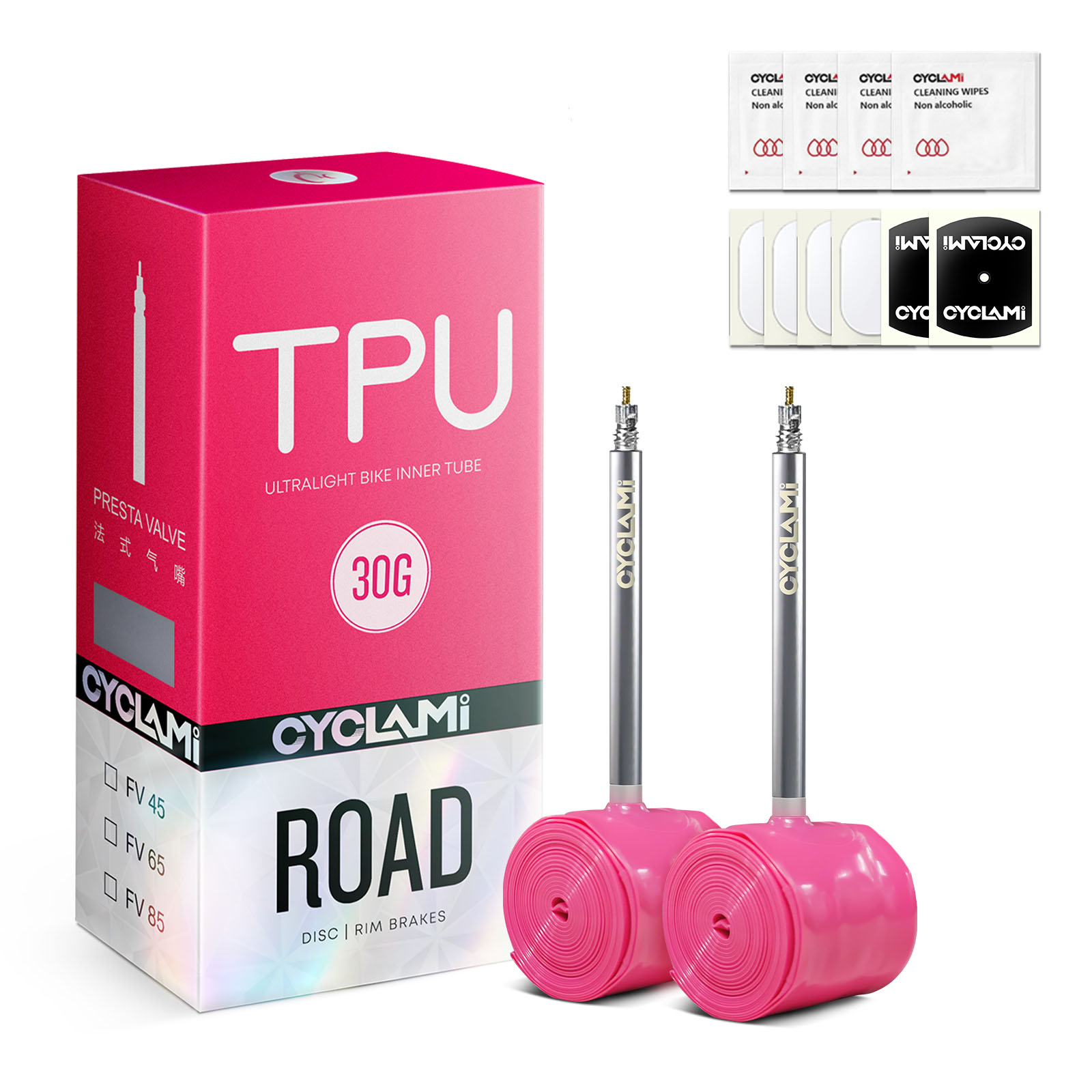 Inner Tube 700C - 2PC CYCLAMI自転車インナーチューブ ステンレス鋼製メタルバルブステム FVプレスタ耐久性TPU ロードバイクタイヤ用 700C