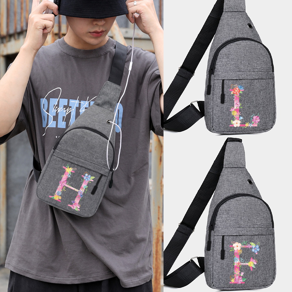 Cycling Commuter Bag - 新しい雑貨収納パッククロスボディバッグシングルショルダーチェストバッグピンクレタープリント男性サイクリング通勤通学調節可能なパッケージ