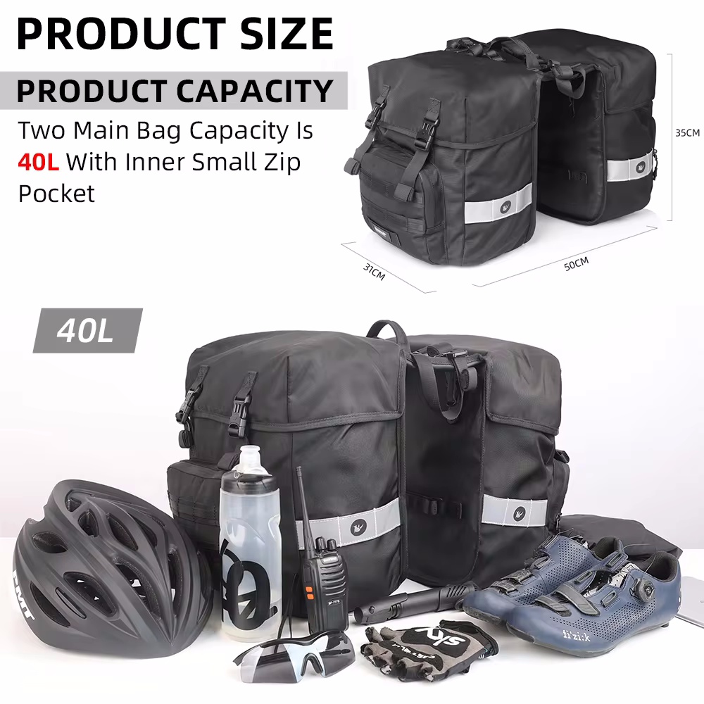 40L自転車パニアバッグ 2 in 1両面バイクバッグ 防水 - Panniers Waterproof Rear のレビューと価格